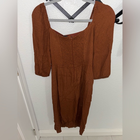 Abercrombie Brown Polka Dot Midi Dress Square Neck Puff Sleeve NWT Size M - Picture 5 of 5